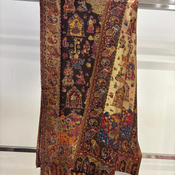Fine woll cashmere zari revsible moonlight darbar stole